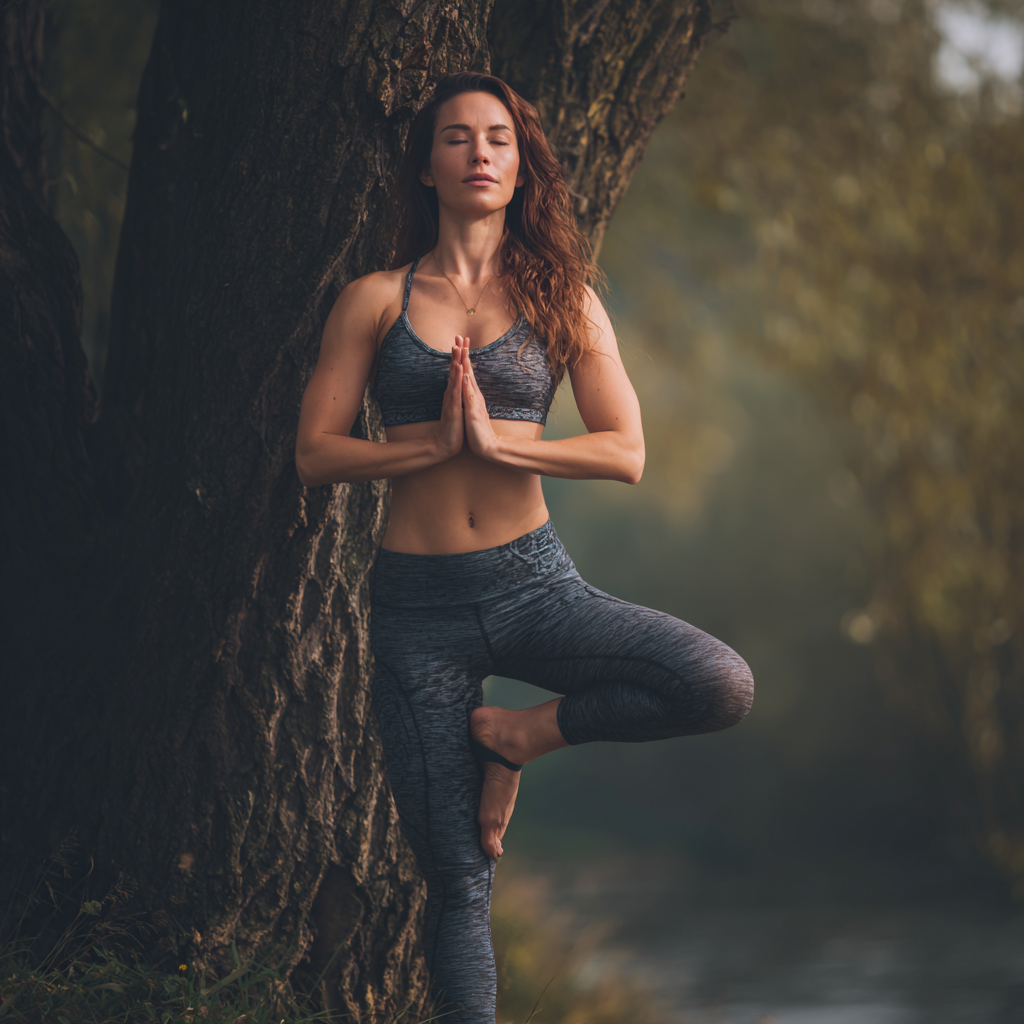 Група європейських людей різного віку в спортивному одязі виконують йога-асани на зелених килимках у світлій студії, всі усміхаються та виглядають сконцентрованими